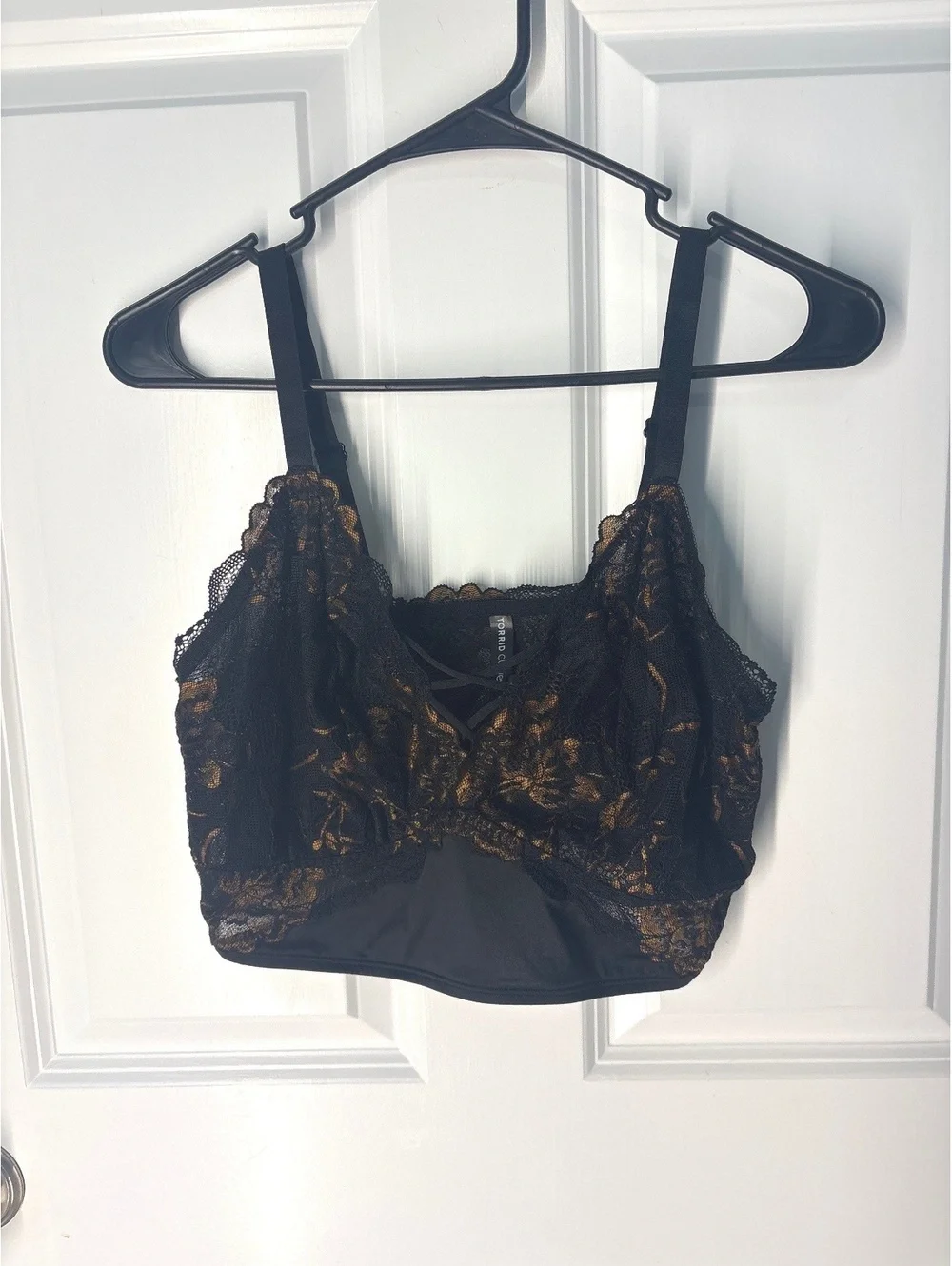 Loungewear Lace Floral Sexy Torrid Curve Black and Gold XL Wireless Bralette
